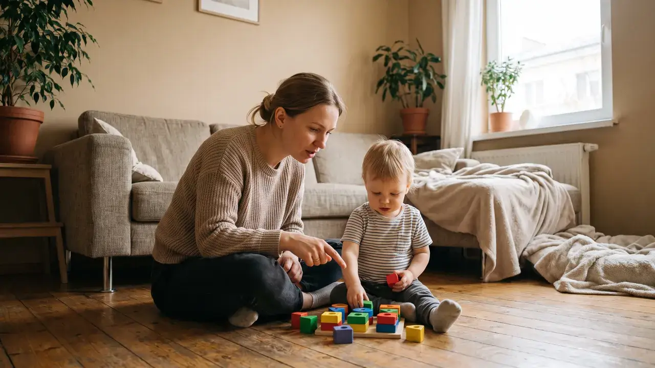 Родитель и ребёнок вместе играют и проговаривают вслух, что делают